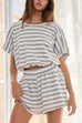 Trixiedress Striped Short Sleeves Crop Top and Elastic Waist Pocketed Shorts Set