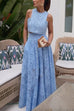 Trixiedress Lace Hollow Out Crewneck Crop Tank Top High Waist Maxi Swing Skirt Set