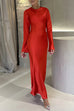 Trixiedress Round Neck Long Sleeves Satin Maxi Party Dress