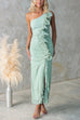 Trixiedress One Shoulder Slit Ruched Ruffle Mesh Maxi Dress