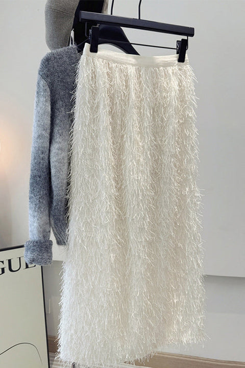 Trixiedress Elastic Waist Fringed Maxi Skirt
