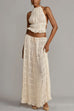 Trixiedress Frilled Halter Open Back Crop Top and Pleated Maxi Skirt Set
