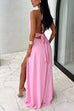 Trixiedress Deep V Neck Halter Tie Knot Backless Slit Maxi Dress