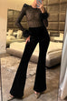 Trixiedress Feather Cuffs Bell Bottom Velvet Splice Jumpsuit