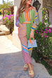 Trixiedress Unique Print Balloon Sleeves Button Up Shirt Elastic Waist Jogger Pants Holiday Set