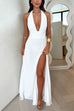 Trixiedress Deep V Neck Halter Tie Knot Backless Slit Maxi Dress