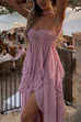 Trixiedress Sleeveless Open Back High Slit Ruffle Maxi Dress