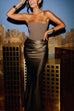Trixiedress Strapless Patchwork Satin Bodycon Maxi Party Dress