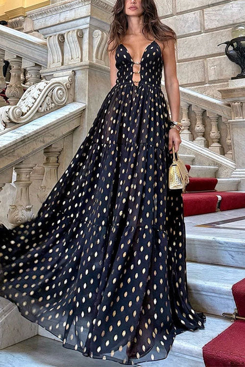 Trixiedress Cut Out Polka Dot Tiered Swing Maxi Cami Dress