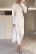 Trixiedress Round Neck Long Sleeves Satin Maxi Party Dress