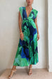 Trixiedress V Neck Waisted Back Cut Out Printed Maxi Pleated Dress
