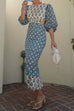 Trixiedress Lantern Sleeves Bow Back Cut Out Printed Midi Dress