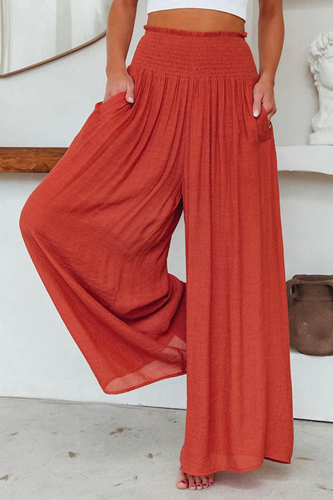 Trixiedress Smocked Elastic Waist Pleated Wide Leg Pants