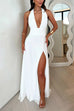 Trixiedress Deep V Neck Halter Tie Knot Backless Slit Maxi Dress