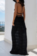 Trixiedress Frilled Halter Open Back Crop Top and Pleated Maxi Skirt Set
