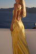 Trixiedress One Shoulder Open Back Tie Knot Satin Maxi Dress