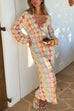 Trixiedress V Neck Lantern Sleeves Geometric Print Maxi Dress