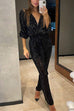 Trixiedress Wrap V Neck Tie Waist Sequin Jumpsuit