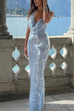 Trixiedress Halter Cowl Neck Open Back Sequin Maxi Party Dress