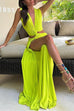 Trixiedress V Neck Knot Front Cut Out High Slit Sleeveless Maxi Dress