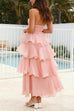 Trixiedress Strapless Empire Waist Ruffle Layered Maxi Dress