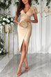Trixiedress V Neck Ruffle Sleeves Slit Sequin Midi Party Dress