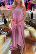 Trixiedress Strapless Tube Gradient Ombre Satin Maxi Party Dress