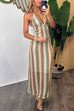 Trixiedress Halter V Neck Backless Color Block Crochet Maxi Dress