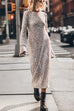 Trixiedress Long Sleeves Back Cut Out Sequin Midi Dress