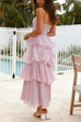 Trixiedress Strapless Empire Waist Ruffle Layered Maxi Dress