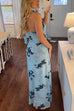 Trixiedress Halter Sleeveless Floral Print Mesh Maxi Dress