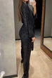 Trixiedress Wrap V Neck Tie Waist Sequin Jumpsuit