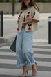 Trixiedress Short Sleeves Button Up Cherry Decorative Knit Sweater