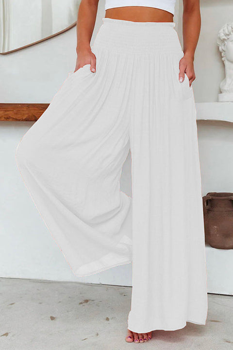 Trixiedress Smocked Elastic Waist Pleated Wide Leg Pants