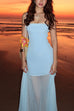 Trixiedress Strapless Mesh Splice Bodycon Maxi Dress