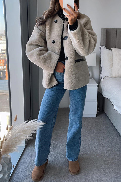 Trixiedress Button Down Pocketed Faux Fur Fleece Coat