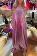 Trixiedress Strapless Tube Gradient Ombre Satin Maxi Party Dress