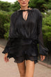 Trixiedress Long Sleeves Lace-up Tie Waist Ruffle Mini Dress
