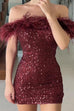 Trixiedress Off Shoulder Feather Trim Sequin Mini Party Dress