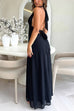 Trixiedress Deep V Neck Halter Tie Knot Backless Slit Maxi Dress