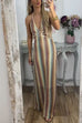 Trixiedress Halter V Neck Backless Color Block Crochet Maxi Dress