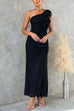 Trixiedress One Shoulder Slit Ruffle Mesh Maxi Dress
