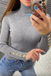 Trixiedress Turtleneck Gold Buttons Ribbed Knit Top