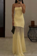 Trixiedress Strapless Tube Flare Mesh Maxi Party Dress