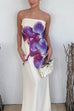 Trixiedress Elegant Strapless Floral Print Maxi Dress