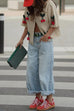 Trixiedress Short Sleeves Button Up Cherry Decorative Knit Sweater