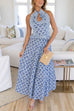 Trixiedress Halter Cut Out Backless Frill Trim Floral Print Maxi Dress