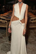 Trixiedress V Neck Knot Front Cut Out High Slit Sleeveless Maxi Dress
