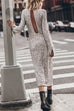 Trixiedress Long Sleeves Back Cut Out Sequin Midi Dress
