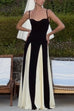 Trixiedress Low Cut Color Block Swing Maxi Cami Dress